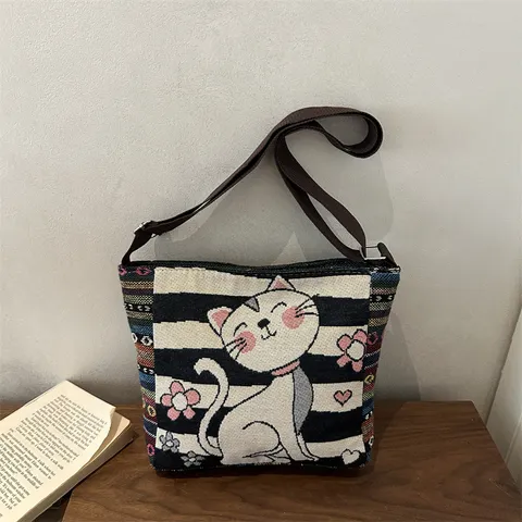 Damen Ethno-Stil Bestickte Segeltuch Umhängetasche Vintage Tier Muster Brokat Tote Bag Lässige Handtasche Kleine Kuriertasche