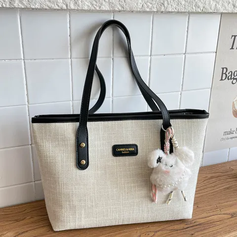 New Trendy Fashion Women Canvas Tote Bag Retro Simple Commuting Shoulder Bag Large Capacity Casual Short Distance Handbag