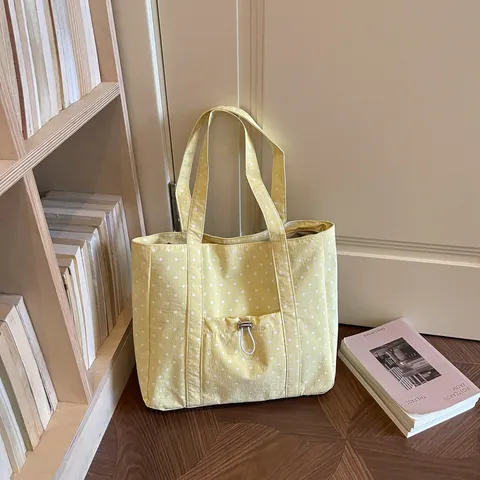 Borsa Tote da Donna a Pois Grande Capacità Leggera Borsa a Tracolla alla Moda per Pendolarismo Quotidiano Borsa in Tessuto Casual