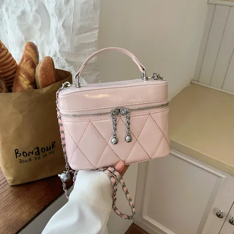 Borsa a Tracolla Vanity Trapuntata da Donna Moda in Pelle PU Romboidale con Catena in Metallo Borsa Quadrata da Pendolare