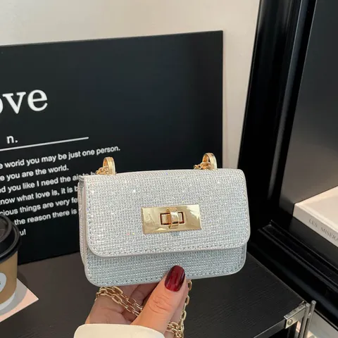Fashion Mini Square Crossbody Bag Straw PU Leather Chain Shoulder Bag Polka Dot Sequin Evening Clutch Handbag For Women