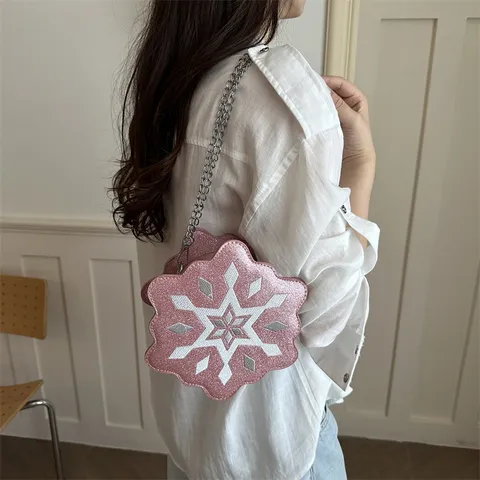 Fashion Unique Snowflake Shaped Crossbody Bag For Women Glitter Sequin Chain Shoulder Bag Stylish Embroidery Small Square Bag Daily Casual Purse Gift