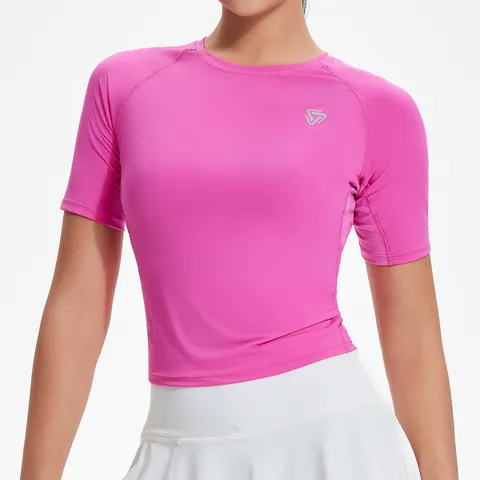 Γυναικείο Σέξι Crop Top Αθλητικό T-Shirt Γρήγορο Στέγνωμα Στενή Γραμμή Gym Yoga Κοντό Μανίκι Στρογγυλή Λαιμόκοψη Αθλητική Μπλούζα