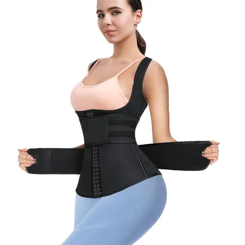 Women Waist Trainer Vest Thick Neoprene Sweat Sauna Tank Top Double Belt Hook-and-Eye Abdomen Control Shapewear Slimming Body Shaper For Sports Workout