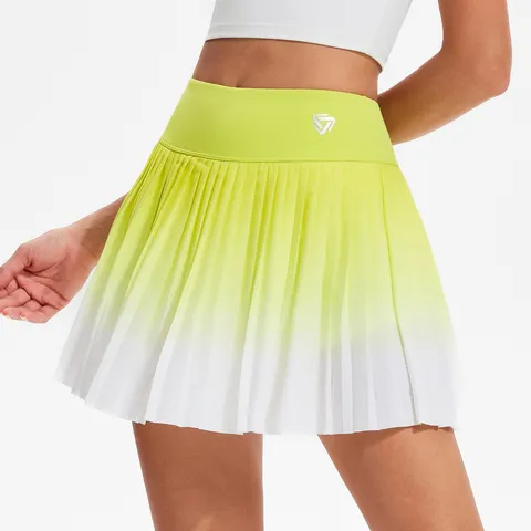 Women's Gradient Pleated Tennis Skirt High Waist Fake Two-Piece Athletic Mini Skirt Fitness Yoga Shorts Skort