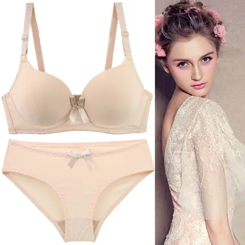 Women Seamless Bra And Panty Set Nylon Push Up Lingerie Set One Piece Smooth Lingerie Top And Bottom Simple Casual Everyday