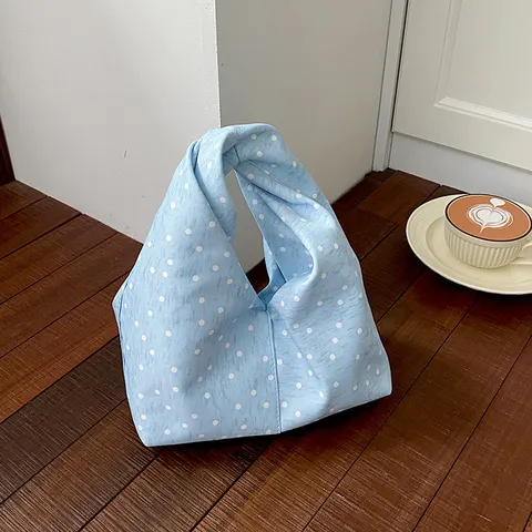 Sac à Main Femme à Pois Sac Porté Épaule Plissé Cloud Minimaliste Urbain Anse Nouée Sac en Tissu Quotidien Décontracté Rangement