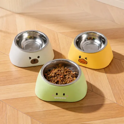 Gamelle pour Animaux Surélevée et Inclinée Bol pour Chat en Acier Inoxydable Anti-Basculement Gamelle pour Chien Design Animal de Dessin Animé Mignon Fournitures d'Alimentation