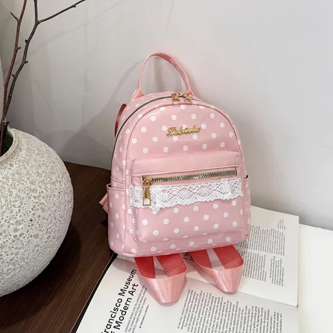 Damen Mode Punktemuster Rucksack Große Kapazität PU Leder Schultasche Für Schüler Süße Spitze Lässig Tagesrucksack