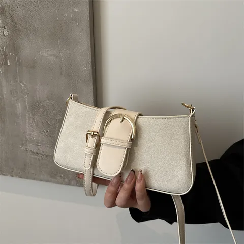 Borsa a Tracolla Quadrata in Pelle PU Vintage da Donna Borsa Sottoascellare in Tinta Unita Chiusura Classica Semplice Moda