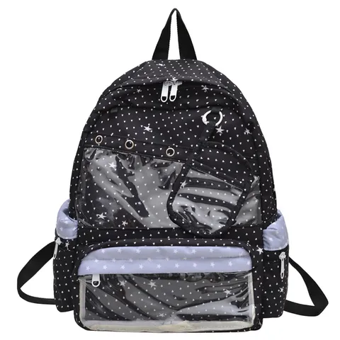 Large Capacity Star Print Student Backpack For Girls Ita Bag With Transparent Display Window Anime Style Nylon School Bag