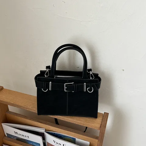 Borsa a Tracolla Retrò in Pelle PU da Donna Casual Con Fibbia e Cuciture Borsa a Spalla Manico Superiore Borsetta Elegante