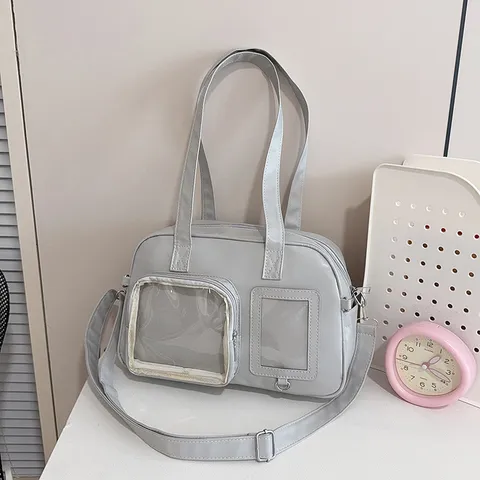 Borsa Ita Stile Giapponese Finestra in PVC Trasparente Pelle PU Borsa a Spalla Multi Tasca Borsa Sottoascellare Tinta Unita per Donna