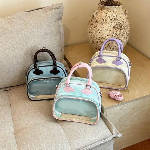 Japanischer Stil Transparente Ita Tasche Wolkenförmige Puppendisplay Handtasche Umhängetasche Für Damen Casual Kontrastfarbe PU Leder Schultertasche