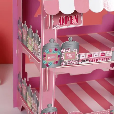 Kids Birthday Party Paper Cake Stand Tiered Dessert Display Tower Pink House Style Cupcake Holder Party Decoration