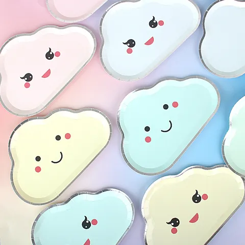 Assiettes en Papier Jetables Forme de Nuage de Dessin Animé Mignon Vaisselle en Feuille d'Or pour Fête d'Anniversaire Pique-nique