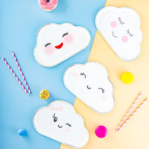 Assiettes en Papier Jetables Forme de Nuage Mignonne Feuille d'Or Assiettes de Fête pour Enfants Fournitures de Vaisselle de Fête d'Anniversaire