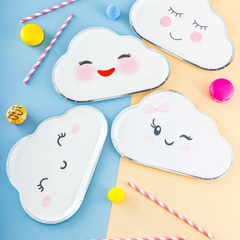 Assiettes en Papier Jetables Forme de Nuage Mignonne Feuille d'Or Assiettes de Fête pour Enfants Fournitures de Vaisselle de Fête d'Anniversaire