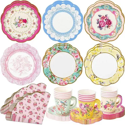Einweg Papierteller Vintage Blumenmuster Spitzenrand Geschirr Für Hochzeit Party Event Essen Dekorative Papierschale