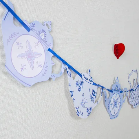 Blue White Porcelain Teapot Paper Garland Banner Party Hanging Decoration Graduation Event Layout Supplies