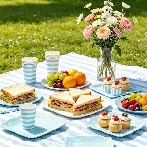 Conjunto de Platos Vasos Servilletas de Papel Desechable Plato Cuadrado Relieve Europeo Vajilla de Fiesta Para Picnic