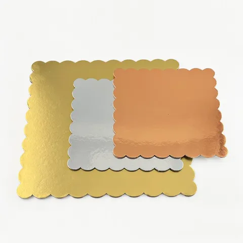 Plateau à Gâteau en Papier Carré Épaissi Bord Ondulé Mousse Fondant Gâteau Plaque Base Tampon Pâtisserie Fournitures