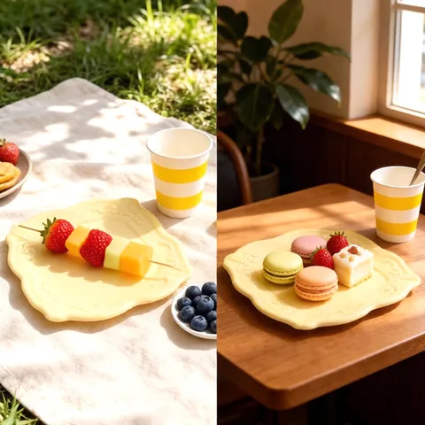Yellow European Embossed Printed Paper Tableware Disposable Party Plates Cups Napkins For Afternoon Tea Birthday