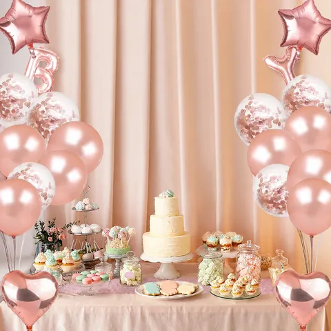 Rose Gold Balloon Decoration Set Birthday Party Supplies Happy Birthday Letter Foil Balloons Confetti Latex Balloons Set