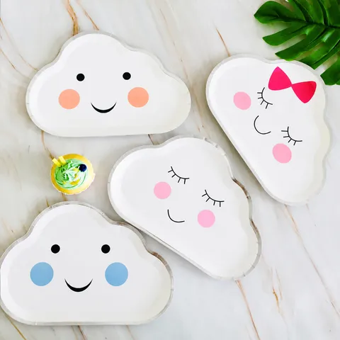 Einweg Pappteller Süße Cartoon Wolke Form Goldfolie Geburtstag Party Teller Geschirr Kinder Kuchen Gericht Set