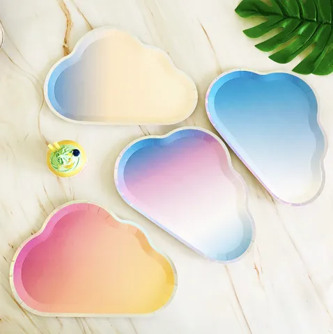 Assiettes en Papier Jetables Mignon Dessin Animé Forme de Nuage Feuille d'Or Anniversaire Fête Assiettes Vaisselle Enfant Gâteau Plat Set