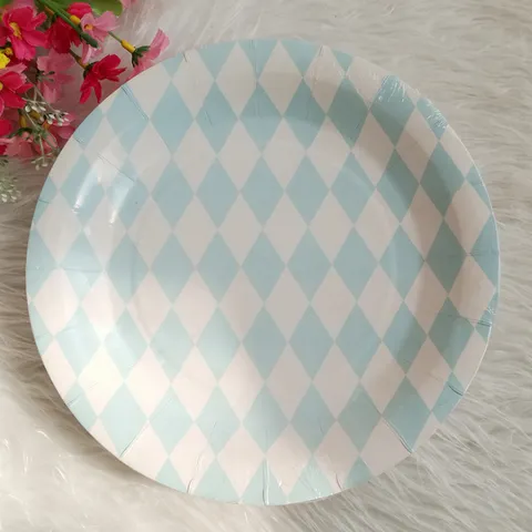 Blue Diamond Paper Plates Cups Napkins Straws Disposable Party Tableware Set For Birthday Afternoon Tea Celebration