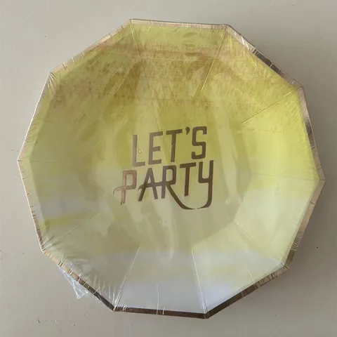 Disposable Decagonal Paper Plates Gold Stamping Letter Yellow Tableware Birthday Party Picnic Supplies