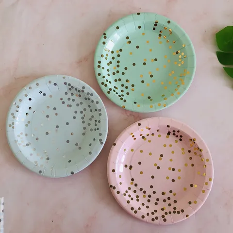 Assiettes et Serviettes en Papier Jetables Motif Pois en Feuille d'Or Ensemble de Vaisselle de Fête