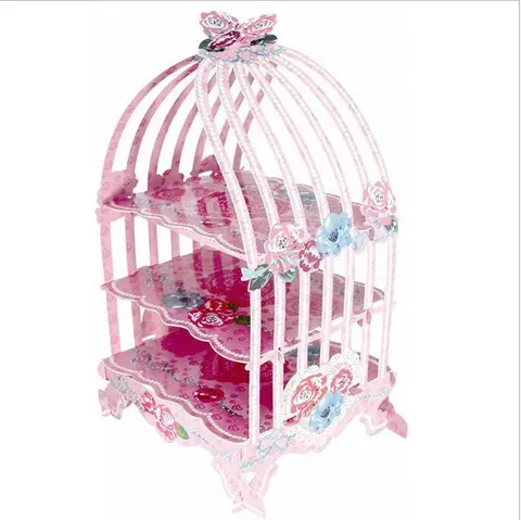 Paper 3 Tier Birdcage Cupcake Stand Disposable Decorative Party Dessert Table Snack Tray Floral Display Holder
