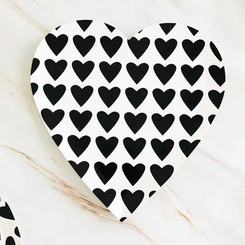 Disposable Paper Plates Black Heart Shaped Plates For Birthday Party Cake Tableware Romantic Holiday Celebration