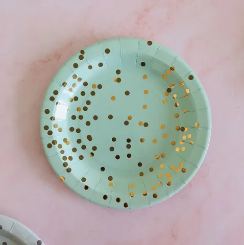 Assiettes et Serviettes en Papier Jetables Motif Pois en Feuille d'Or Ensemble de Vaisselle de Fête