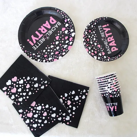Black Letter Party Paper Plates Disposable Paper Tableware For Birthday Party Cake Picnic And Outdoor Events