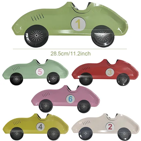 Assiettes en Papier Jetables Forme de Voiture de Course Vaisselle de Fête Imprimée Pour Fournitures de Fête d'Anniversaire