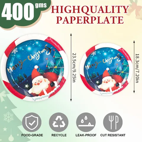 Set de Vajilla Desechable de Papel Tema Navidad Platos Vasos Servilletas para Fiesta