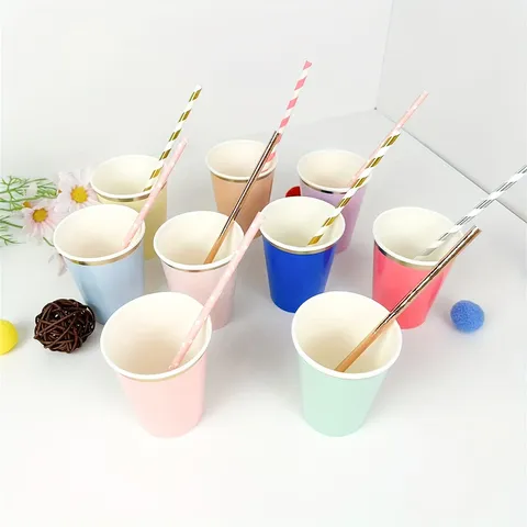 Gobelets en Papier Jetables Double Couche Bronzés de Couleur Unie Pour Boissons Froides Café Jus Fête Pique-nique