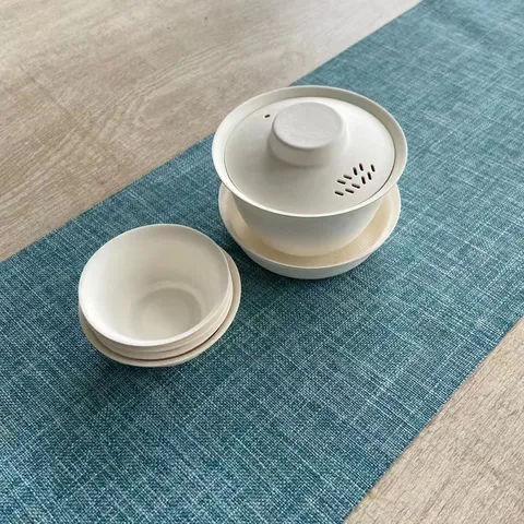 Portable Disposable Tea Set Eco-Friendly Biodegradable Pulp Tea Cup Set Outdoor Travel Kung Fu Tea Set