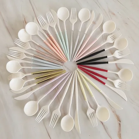 Disposable Plastic Cutlery Set Knife Fork Spoon With Tissue Lightweight Portable Tableware For Party Picnic Wedding