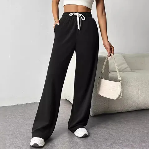Women's High Waisted Wide Leg Sweatpants Loose Casual Drawstring Athletic Lounge Pants With Pockets Solid Color Bottoms