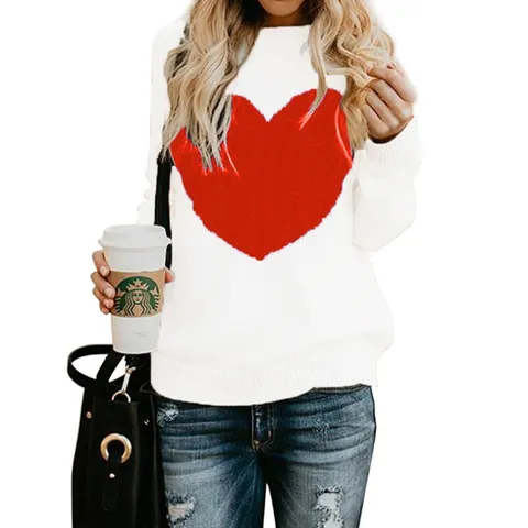 Γυναικείο Casual Loose Fit Στρογγυλή Λαιμόкоψη Маκριά Мανίκια Моτίφ Карδιά Пουλόβερ Пλεκτό Пουλόβερ Хειμερινά Руχα Моda