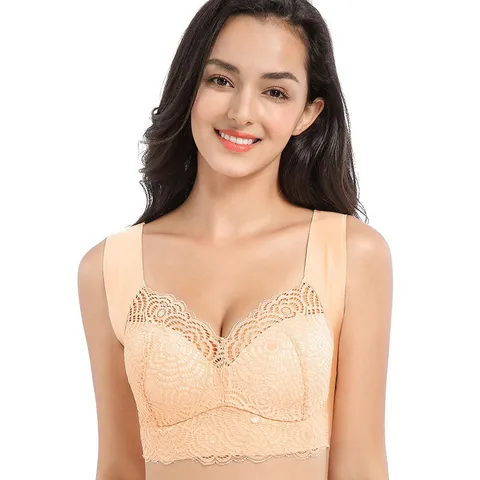 Women's Ice Silk Seamless Bra Plus Size Wireless Gathered Bralette Comfortable Breathable Vest Style Underwear Sexy Lingerie