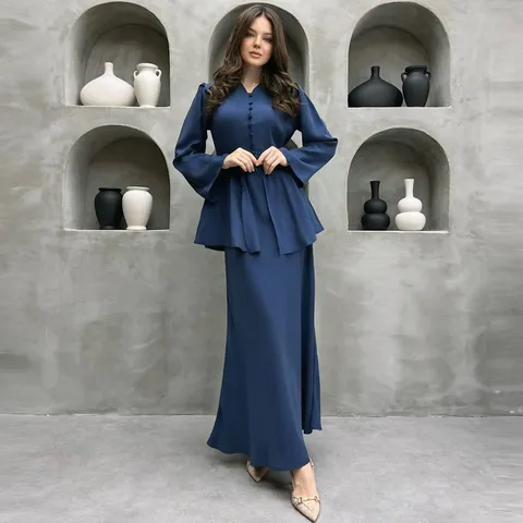 Top E Bottom Donna Casual Tinta Unita Scollo a V Manica Lunga Elegante Moda Outfit Quotidiano