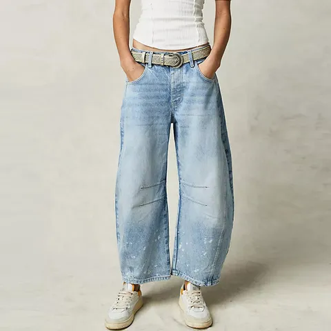 Women's Casual Loose Wide Leg Jeans Vintage Washed Denim Pants Cotton Long Trousers High Waist Fashion Streetwear