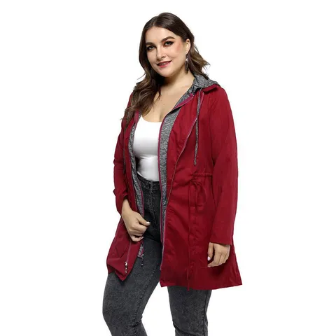 Women's Casual Trench Coat Long Sleeve Hooded Layered-Look Slim Fit Outerwear Zipper Windbreaker Jacket