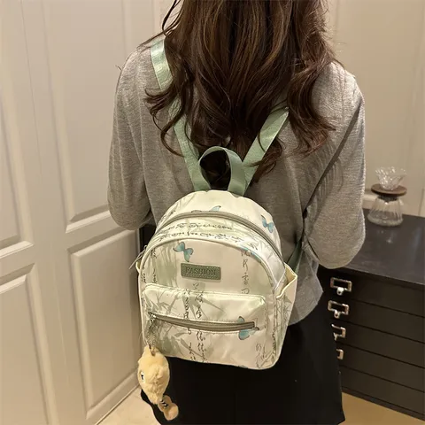 Guochao Style Butterfly Print Mini Backpack For Women Chinese Calligraphy Pattern Casual Fashion Streetwear Schoolbag With Pendant