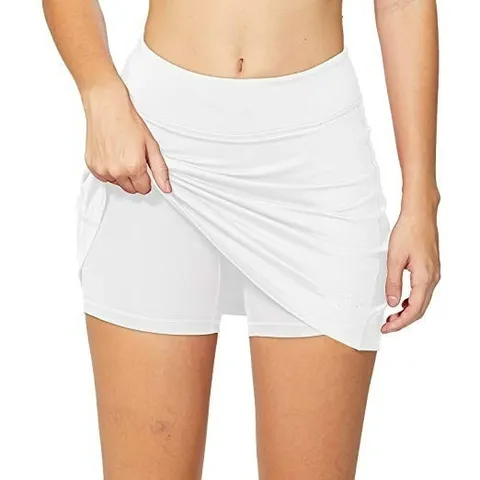Dames Mode Effen Kleur 2-in-1 Broekrokken Met Zakken Grote Maat Sportrok Leggings Voor Fitness Hardlopen